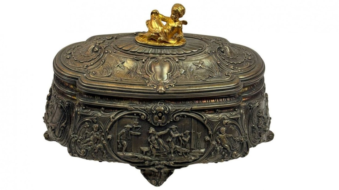 Pasargad Antique French Jewelry box: Pasargad Antique French Jewelry box - Antique , French, N/A, Metal, 300 -PF0024- 862.This item is part of our fine auction collection which includes many fine home accessories including antique rugs, 