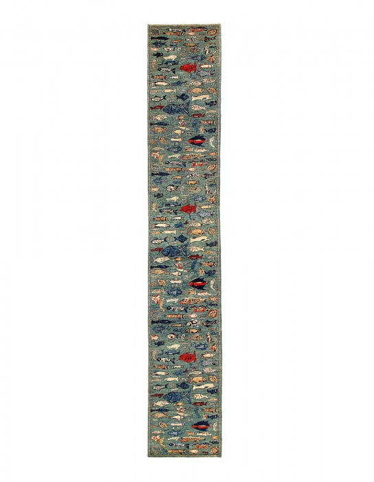 Fine hand Knotted Gabbeh Fish design runner 2'9"x 17'7": Fine hand Knotted Gabbeh Fish design runner 2'9"x 17'7" - Pakistan, Gabbeh, Hand-Knotted, Lamb's Wool, 300 -D14507- 862.This item is part of our fine auction collection which includes many fine home a