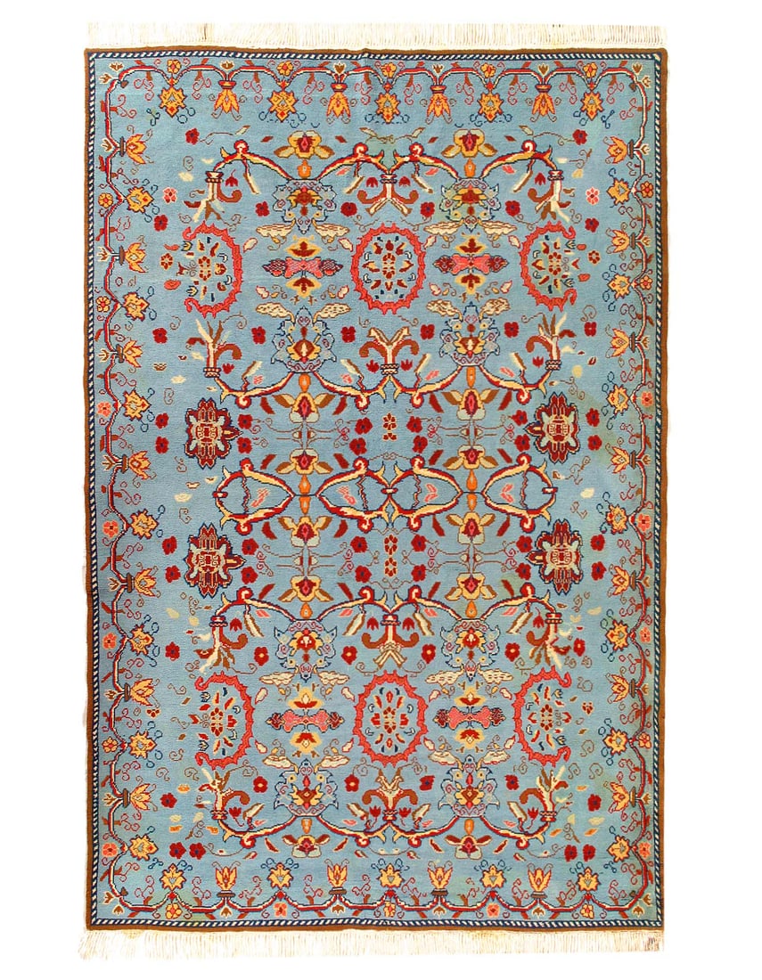 Blue Turkish Anatolia rug 6'6"x 9'6": Blue Turkish Anatolia rug 6'6"x 9'6" - CIRCA 1950, Turkish, Hand-Knotted, Lamb's Wool, 300 -D15075- 862.This item is part of our fine auction collection which includes many fine home accessories inclu