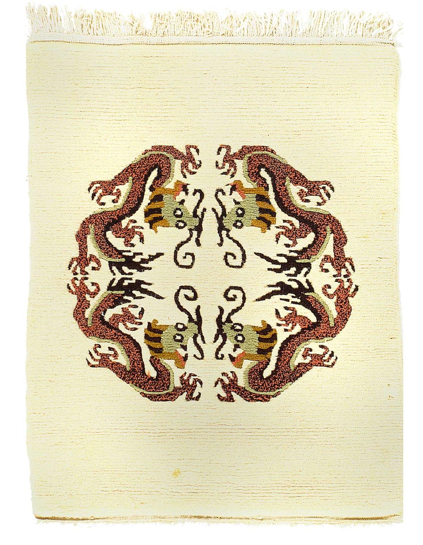 Fine Hand Knotted Tibetan rug 2'X 3": Fine Hand Knotted Tibetan rug 2'X 3" - CIRCA 1960, Modern, Hand-Knotted, Lamb's Wool, 300 -D12307- 862.This item is part of our fine auction collection which includes many fine home accessories includ