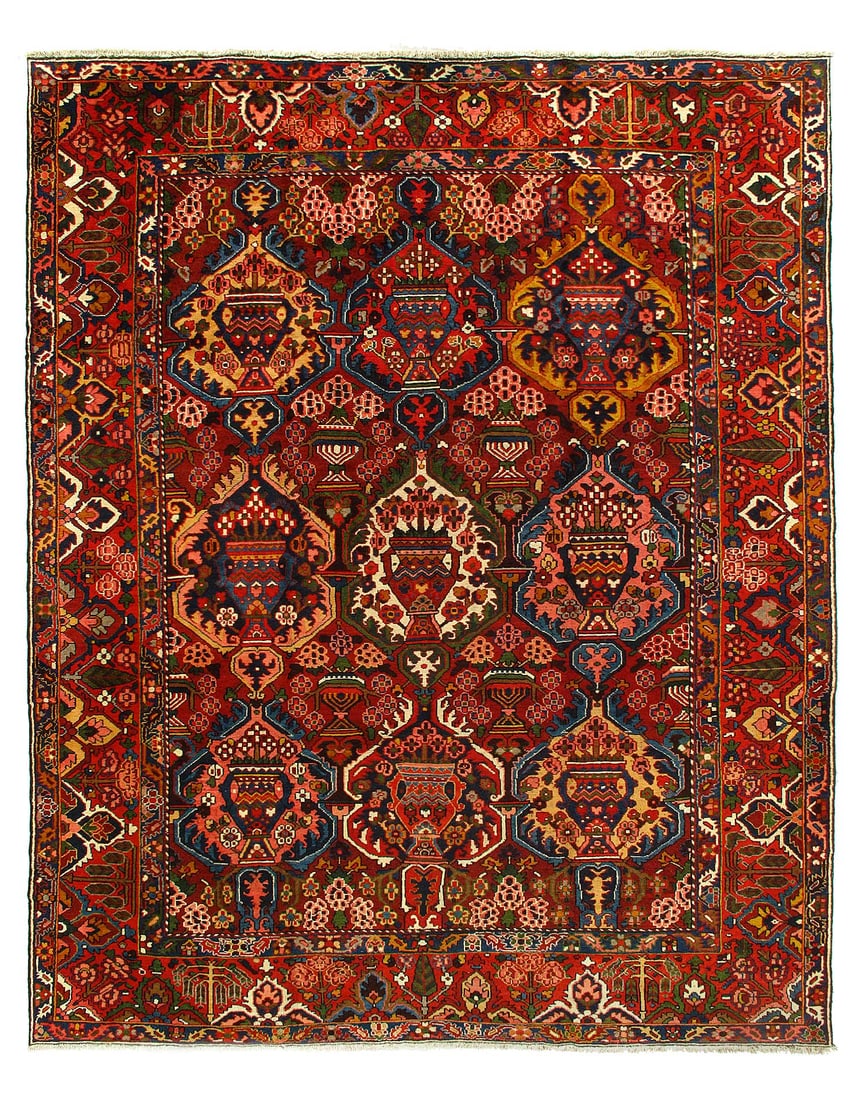 Rust Persian Antique Bakhtiari 10'7"X 13'2": Rust Persian Antique Bakhtiari 10'7"X 13'2" - CIRCA 1940, Bakhtiari, Hand-Knotted, Lamb's Wool, 300 -13473- 862.This item is part of our fine auction collection which includes many fine home accessori