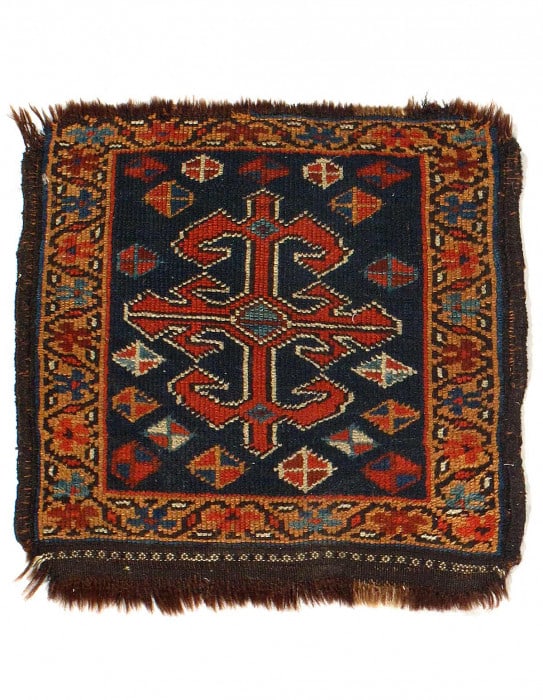 Navy Blue Persian Antique Qashgaei 1'4"X 1'6": Navy Blue Persian Antique Qashgaei 1'4"X 1'6" - circa 1900, Qashqai, Hand-Knotted, Lamb's Wool, 300 -12386- 862.This item is part of our fine auction collection which includes many fine home accessori