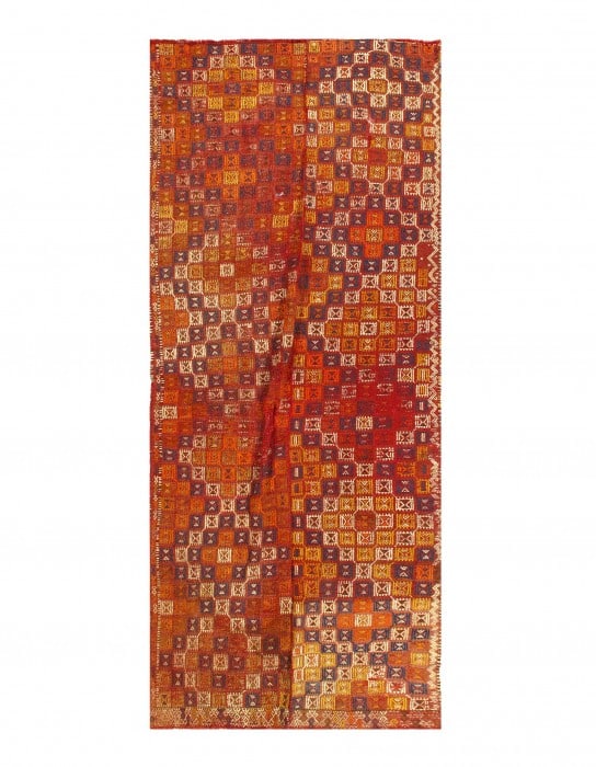 Rust Turkish Antique Sumak 3'9'' X 10': Rust Turkish Antique Sumak 3'9'' X 10' - circa 1900, Flat Weave, Hand-Knotted, Flat Weave, 300 -D11206- 862.This item is part of our fine auction collection which includes many fine home accessories i