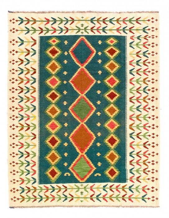 Reversible Kilim Flat Weave Wool On Wool Rug 5' X 6'5'': Reversible Kilim Flat Weave Wool On Wool Rug 5' X 6'5'' - New, Flat Weave, Hand-Knotted, Flat Weave, 300 -D14396- 862.This item is part of our fine auction collection which includes many fine home acc