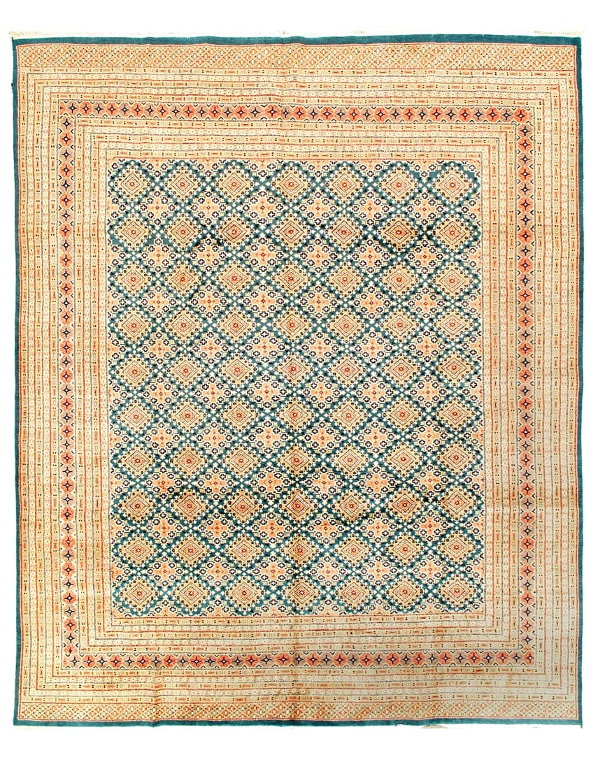 Green Fine Hand Knotted Bokhara 9'2"X 11'3": Green Fine Hand Knotted Bokhara 9'2"X 11'3" - CIRCA 2000, Bokhara, Hand-Knotted, Lamb's Wool, 300 -W51460- 862.This item is part of our fine auction collection which includes many fine home accessorie