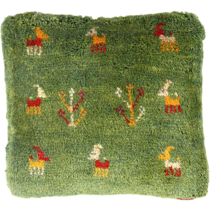 Fine Hand knotted persian Gabbeh pillow 17'' X 16'': Fine Hand knotted persian Gabbeh pillow 17'' X 16'' - New, Gabbeh, Handmade , Lamb's Wool, 300 -PG 110- 862.This item is part of our fine auction collection which includes many fine home accessories i
