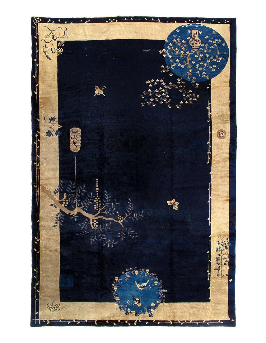 Navy Blue Antique Chinese Art Deco Rug 9'X14'4": Navy Blue Antique Chinese Art Deco Rug 9'X14'4" - CIRCA 1900, Art Deco, Hand-Knotted, Lamb's Wool, 300 -D12400- 862.This item is part of our fine auction collection which includes many fine home acces
