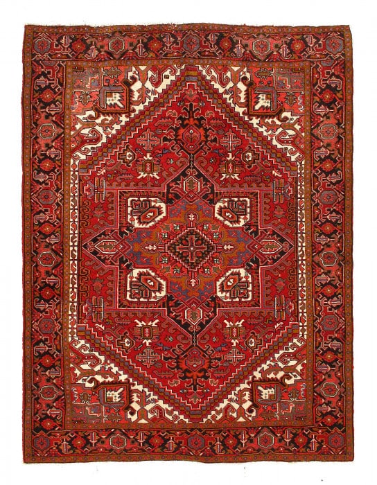Persian Antique hand Knotted Heriz 7' X 9'4": Persian Antique hand Knotted Heriz 7' X 9'4" - CIRCA 1950, Heriz, Hand-Knotted, Lamb's Wool, 300 -D12578- 862.This item is part of our fine auction collection which includes many fine home accessories