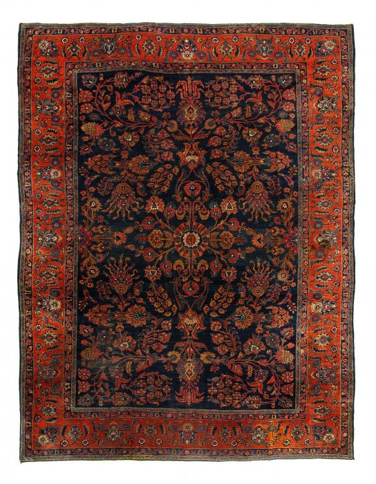 Navy Blue Persian Antique Sarouk 9'11'' X 13'8'': Navy Blue Persian Antique Sarouk 9'11'' X 13'8'' - Late Nineteenth Century, Sarouk, Hand-Knotted, Lamb's Wool, 300 -D12451- 862.This item is part of our fine auction collection which includes many fin