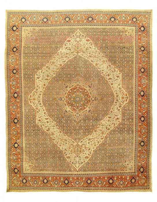 Ivory Persian Antique Tabriz Haji Jalili 10'x13': Ivory Persian Antique Tabriz Haji Jalili 10'x13' - circa 1880, Tabriz Hadji Jalili, Hand-Knotted, Lamb's Wool, 300 -D14571- 862.This item is part of our fine auction collection which includes many fin