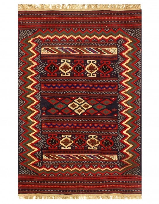Red Persian Hand Knotted Bakhtiari Rug 4'8'' X 6'11'': Red Persian Hand Knotted Bakhtiari Rug 4'8'' X 6'11'' - 1970, Bakhtiari, Hand-made, Flat Weave, 300 -53319- 862.This item is part of our fine auction collection which includes many fine home accessori