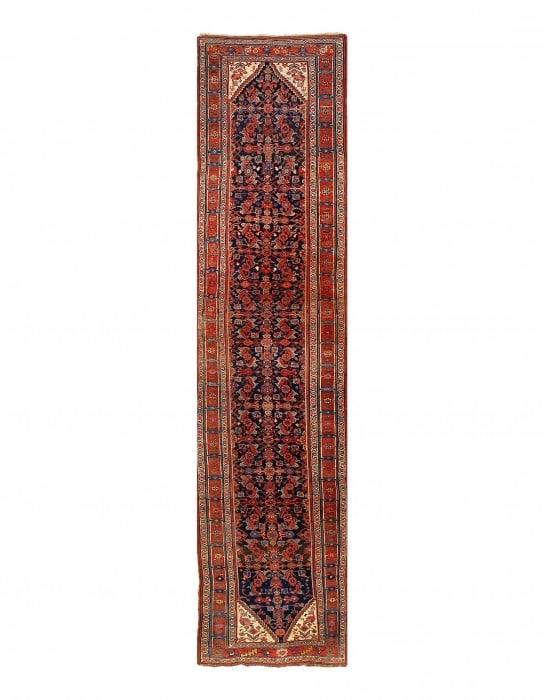 Navy Blue Persian Antique Bidjar Runner 4' X 17'': Navy Blue Persian Antique Bidjar Runner 4' X 17'' - Circa 1900, Bidjar, Hand-Knotted, Lamb's Wool, 300 -D06364- 862.This item is part of our fine auction collection which includes many fine home acces
