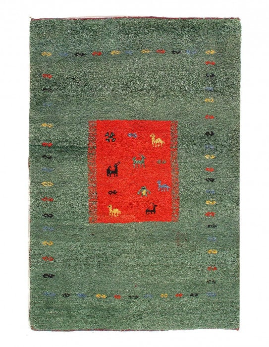 Green Hand Knotted Gabbeh Rug 4'X 6': Green Hand Knotted Gabbeh Rug 4'X 6' - NEW, Gabbeh, Straight-Wooven, Lamb's Wool, 300 -D14895- 862.This item is part of our fine auction collection which includes many fine home accessories including