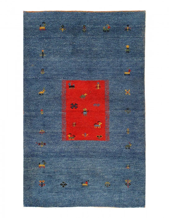 Blue Hand Knotted Gabbeh Rug 3'x 5'5": Blue Hand Knotted Gabbeh Rug 3'x 5'5" - NEW, Gabbeh, Hand-Knotted, Lamb's Wool, 300 -25582- 862.This item is part of our fine auction collection which includes many fine home accessories including ant