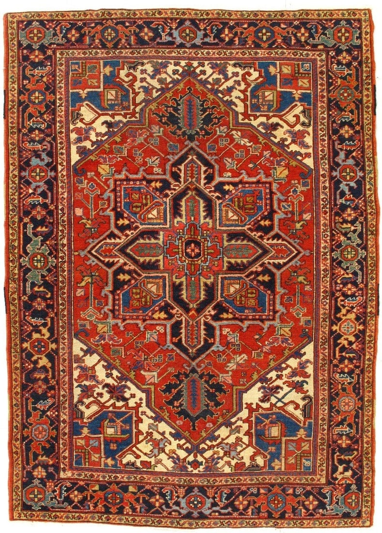 Rust Persian Antique Heriz Rug 6'8" X 9'4'': Rust Persian Antique Heriz Rug 6'8" X 9'4'' - Circa 1920, Heriz, Hand-Knotted, Lamb's Wool, 300 -d12589- 862.This item is part of our fine auction collection which includes many fine home accessories