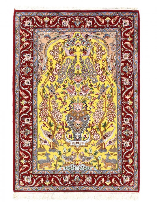 Persian Isfahan Hand-Knotted Silk & Korker Wool Rug - 3'5" x 5'3" (1 of 3)