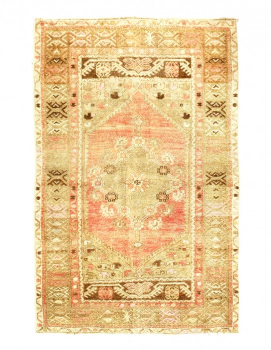 Vintage Washed Out Turkish Oushak Rug 2'7'' X 3'11'': Vintage Washed Out Turkish Oushak Rug 2'7'' X 3'11'' - 1980, Oushak, Hand-Knotted, Lamb's Wool, 300 -D14481- 862.This item is part of our fine auction collection which includes many fine home accessor