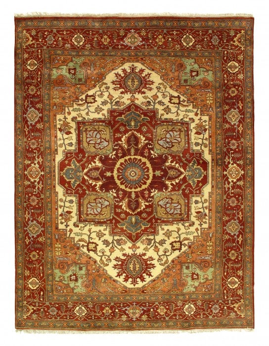 Ivory Fine Hand-Knotted Serapi Design 9' x 12': Ivory Fine Hand-Knotted Serapi Design 9' x 12' - New, Serapi, Hand-Knotted, Lamb's Wool, 300 -D11147- 862.This item is part of our fine auction collection which includes many fine home accessories inc