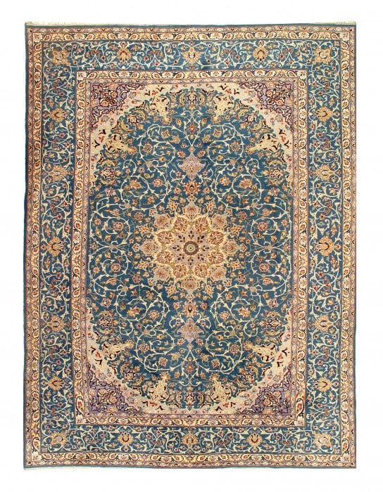 Light blue Hand Knotted Persian Isfahan 9'11'' X 13'9'': Light blue Hand Knotted Persian Isfahan 9'11'' X 13'9'' - Circa 1970, Isfahan, Hand-Knotted, Lamb's Wool, 300 -D11087- 862.This item is part of our fine auction collection which includes many fine hom