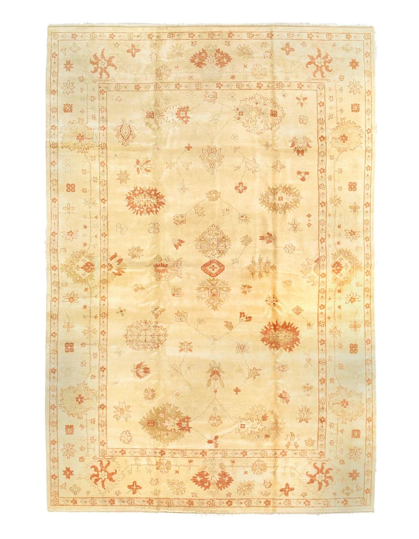 Ivory Color Fine Hand knotted Oushak rug 12'2'' X 18': Ivory Color Fine Hand knotted Oushak rug 12'2'' X 18' - New, Oushak, Hand-Knotted, Lamb's Wool, 300 -D04866- 862.This item is part of our fine auction collection which includes many fine home accessor