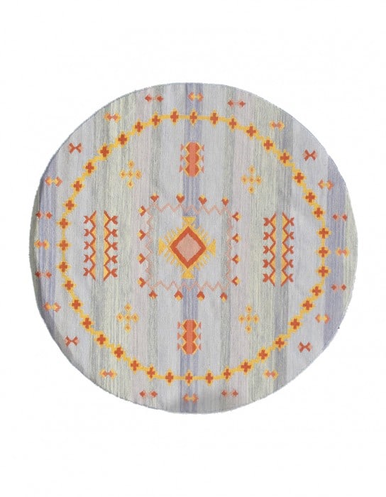 Light Blue Fine Hand Knotted Moroccon Round Rug 5' X 5': Light Blue Fine Hand Knotted Moroccon Round Rug 5' X 5' - New, Moroccan, Hand-Knotted, Flat Weave, 300 -D06935- 862.This item is part of our fine auction collection which includes many fine home acces