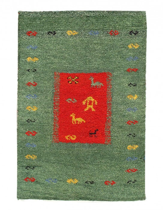 Green Hand Knotted Gabbeh Rug 2'X 3': Green Hand Knotted Gabbeh Rug 2'X 3' - NEW, Gabbeh, Hand-Knotted, Lamb's Wool, 300 -22977- 862.This item is part of our fine auction collection which includes many fine home accessories including anti