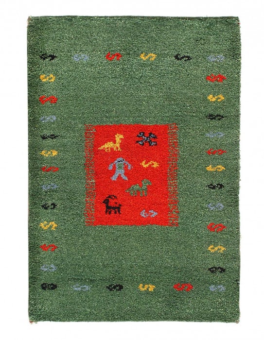Green Hand Knotted Gabbeh Rug 2'X 3': Green Hand Knotted Gabbeh Rug 2'X 3' - NEW, Gabbeh, Hand-Knotted, Lamb's Wool, 300 -22151- 862.This item is part of our fine auction collection which includes many fine home accessories including anti