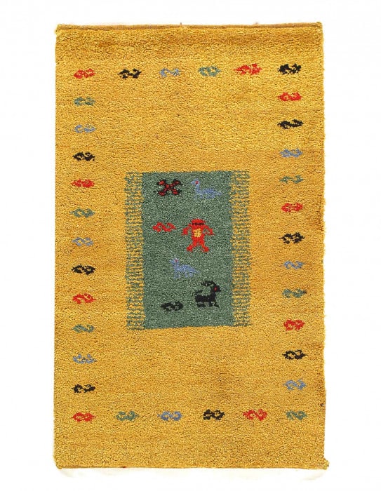 Gold Hand Knotted Gabbeh Rug 2'x 3'2": Gold Hand Knotted Gabbeh Rug 2'x 3'2" - NEW, Gabbeh, Hand-Knotted, Lamb's Wool, 300 -22140- 862.This item is part of our fine auction collection which includes many fine home accessories including ant