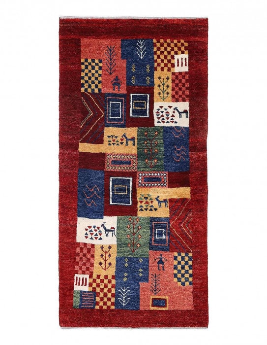 Multi color fine hand knotted Persian Gabbeh 2'5'' X 5'2'': Multi color fine hand knotted Persian Gabbeh 2'5'' X 5'2'' - New, Gabbeh, Hand-Knotted, Lamb's Wool, 300 -D13926- 862.This item is part of our fine auction collection which includes many fine home acc