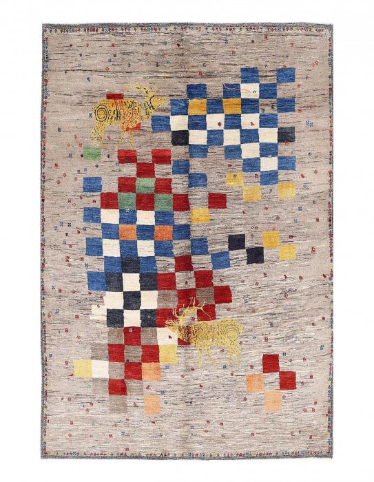 Gray Color fine Hand knotted Persian Gabbeh 6'3" x 9'6": Gray Color fine Hand knotted Persian Gabbeh 6'3" x 9'6" - New, Gabbeh, Hand-Knotted, Lamb's Wool, 300 -D13963- 862.This item is part of our fine auction collection which includes many fine home access