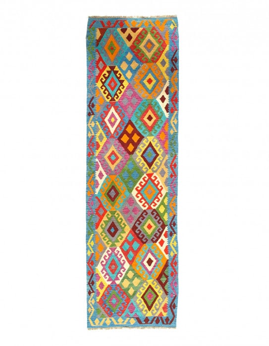 Reversible Kilim Flat Weave Wool On Wool Runner 2'11'' X 10'2'': Reversible Kilim Flat Weave Wool On Wool Runner 2'11'' X 10'2'' - New, Flat Weave, Hand-Knotted, Flat Weave, 300 -D14402- 862.This item is part of our fine auction collection which includes many fine