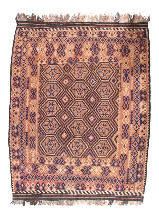 L Peach Afghan Baluch Kilim Rug 7'4" X 9'4": L Peach Afghan Baluch Kilim Rug 7'4" X 9'4" - New, Baluch, Hand-Knotted, Wool, 300 -17148- 862.This item is part of our fine auction collection which includes many fine home accessories including anti