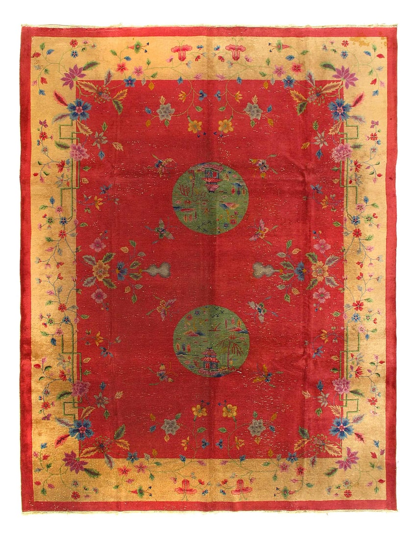 Antique Chinese Art Deco rug 8'11'' X 11'8'': Antique Chinese Art Deco rug 8'11'' X 11'8'' - Circa: Early 20th Century, Art Deco, Hand-Knotted, Lamb's Wool, 300 -D12073- 862.This item is part of our fine auction collection which includes many fin