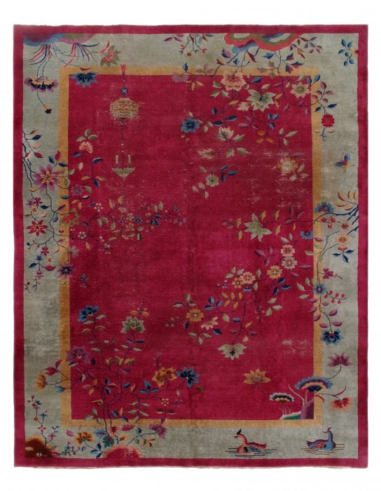 Red Chines Art Deco 8'11'' X 11'.3'': Red Chines Art Deco 8'11'' X 11'.3'' - circa 1920, Art Deco, Hand-Knotted, Lamb's Wool, 300 -D08482- 862.This item is part of our fine auction collection which includes many fine home accessories incl
