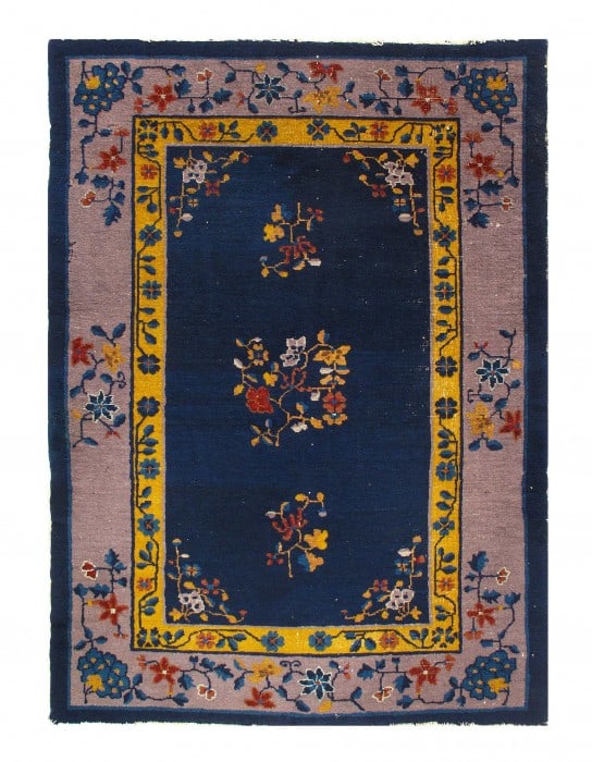 Navy Blue Antique Chinese Art Deco Rug 4'2'' X 5'11'': Navy Blue Antique Chinese Art Deco Rug 4'2'' X 5'11'' - Early 20th Century, Art Deco, Hand-Knotted, Lamb's Wool, 300 -D11590- 862.This item is part of our fine auction collection which includes many f