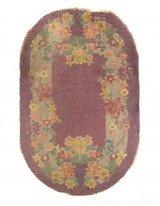 Purple Color Antique Chinese Art Deco 3'1'' X 4'11'': Purple Color Antique Chinese Art Deco 3'1'' X 4'11'' - Early 20th Century, Art Deco, Hand-Knotted, Lamb's Wool, 300 -D11429- 862.This item is part of our fine auction collection which includes many fi