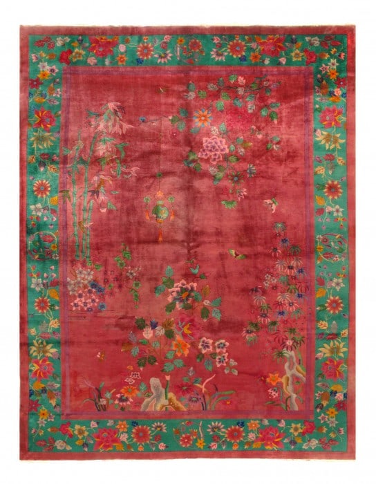 Rose color Fine Antique chinese Art Deco 8'8'' X 11'3'': Rose color Fine Antique chinese Art Deco 8'8'' X 11'3'' - Early 20th Century, Art Deco, Hand-Knotted, Lamb's Wool, 300 -D11393- 862.This item is part of our fine auction collection which includes many