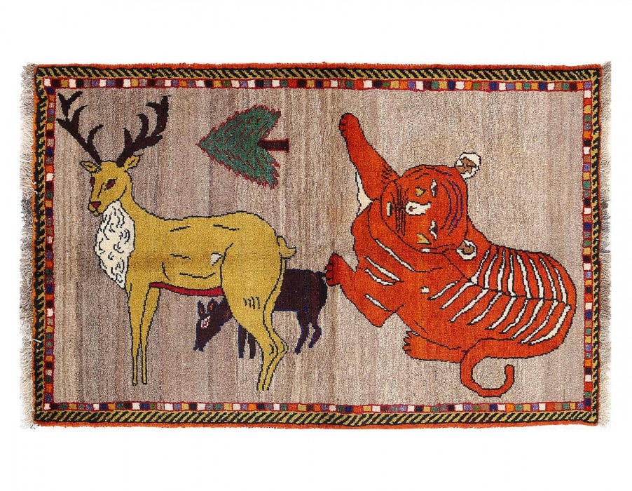 Fine Hand knotted Persian Deer Gabbeh Rug 3'6"X 5'7': Fine Hand knotted Persian Deer Gabbeh Rug 3'6"X 5'7' - NEW, Animal, Hand-Knotted, Lamb's Wool, 300 -D13637- 862.This item is part of our fine auction collection which includes many fine home accessori