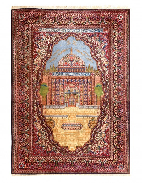 Multi Color fine Hand Knotted Pure Silk Kashmir Rug 4'3'' X 5'11'': Multi Color fine Hand Knotted Pure Silk Kashmir Rug 4'3'' X 5'11'' - Circa 1970, All Over, Hand-Knotted, Pure Silk, 300 -D11340- 862.This item is part of our fine auction collection which includes man