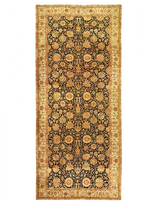 Fine Hand Knotted black Agra rug 10' X 23': Fine Hand Knotted black Agra rug 10' X 23' - CIRCA 2010, Agra, Hand-Knotted, Lamb's Wool, 300 -D12296- 862.This item is part of our fine auction collection which includes many fine home accessories in
