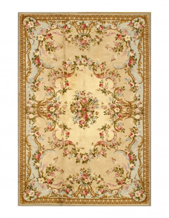 Beige Savonnerie Rug 6'.6'' X 9'.6'': Beige Savonnerie Rug 6'.6'' X 9'.6'' - circa 1960, Abussan, Hand-Knotted, Lamb's Wool, 300 -D07802- 862.This item is part of our fine auction collection which includes many fine home accessories inclu
