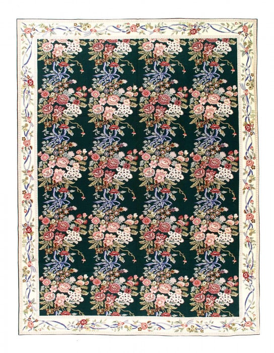 Green Fine Hand Knotted Flat weave Aubusson rug 8'7"X 11'6": Green Fine Hand Knotted Flat weave Aubusson rug 8'7"X 11'6" - NEW, Abuson, Hand-Woven, Lamb's Wool, 300 -19037- 862.This item is part of our fine auction collection which includes many fine home acces
