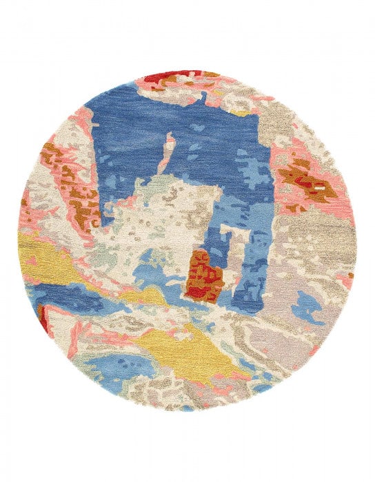 Fine Hand Tufted Abstract Round rug 5': Fine Hand Tufted Abstract Round rug 5' - New, Abstract, Hand-Tufted, Lamb's Wool, 300 -D12629, D12655- 862.This item is part of our fine auction collection which includes many fine home accessories in