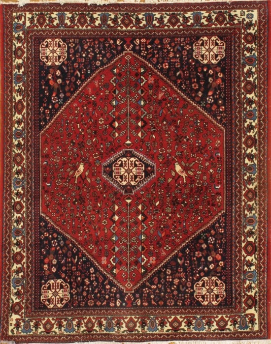 Red Persian Abadeh Rug 5' X 6'.5'': Red Persian Abadeh Rug 5' X 6'.5'' - New, Abadeh, Hand-Knotted, Lamb's Wool, 300 -D07776- 862.This item is part of our fine auction collection which includes many fine home accessories including antiq