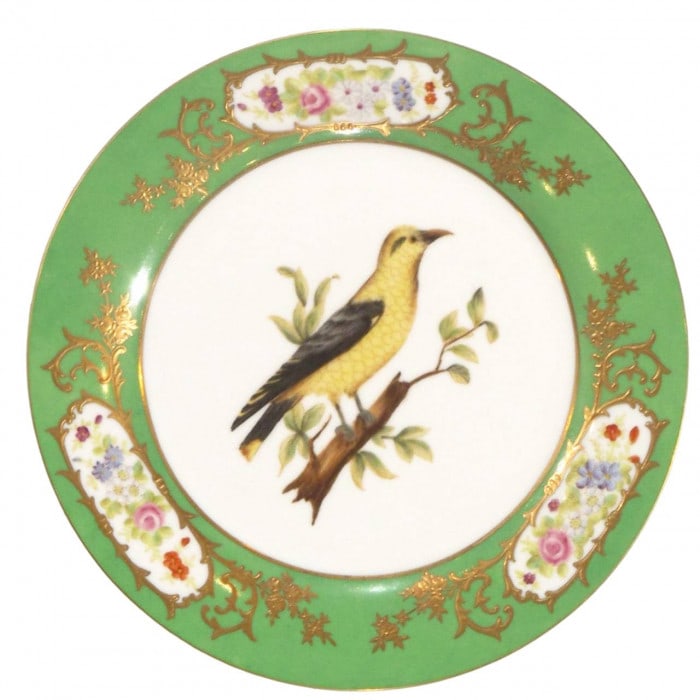 Green Gold Trim Bird & Botanical Decorative Plate 10.5": Green Gold Trim Bird & Botanical Decorative Plate 10.5" - N/A, English, N/A, Ceramic, 300 -PL 43- 862.This item is part of our fine auction collection which includes many fine home accessories includi