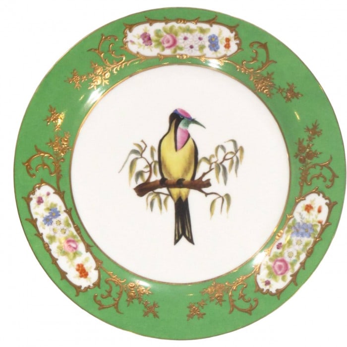 Green Gold Trim Bird & Botanical Decorative Plate 10.5": Green Gold Trim Bird & Botanical Decorative Plate 10.5" - N/A, English, N/A, Ceramic, 300 -PL 45- 862.This item is part of our fine auction collection which includes many fine home accessories includi