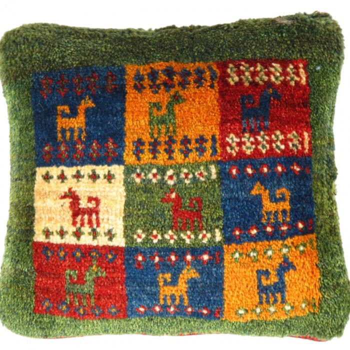 Fine Hand knotted Gabbeh pillow 16"X 16": Fine Hand knotted Gabbeh pillow 16"X 16" - N/A, Gabbeh, Hand-Woven, Lamb's Wool, 300 -PG 398- 862.This item is part of our fine auction collection which includes many fine home accessories including a