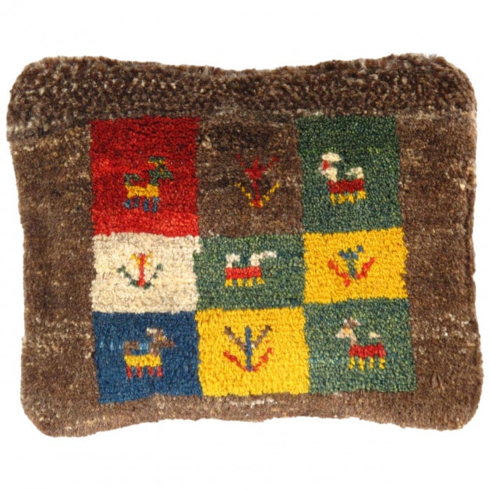 Fine Hand knotted Persian Gabbeh pillow 14'' X 17'': Fine Hand knotted Persian Gabbeh pillow 14'' X 17'' - New, Gabbeh, Handmade , Lamb's Wool, 300 -PG 129- 862.This item is part of our fine auction collection which includes many fine home accessories i