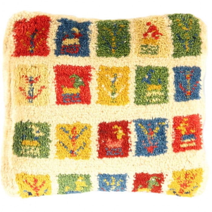 Fine Hand knotted Persian Gabbeh pillow 14'' X 16'': Fine Hand knotted Persian Gabbeh pillow 14'' X 16'' - New, Gabbeh, Handmade , Lamb's Wool, 300 -PG 126- 862.This item is part of our fine auction collection which includes many fine home accessories i