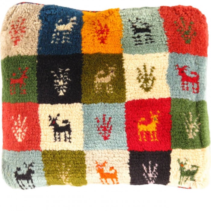 Fine Hand knotted persian Gabbeh pillow 14'' X 16'': Fine Hand knotted persian Gabbeh pillow 14'' X 16'' - New, Gabbeh, Handmade , Lamb's Wool, 300 -PG 124- 862.This item is part of our fine auction collection which includes many fine home accessories i